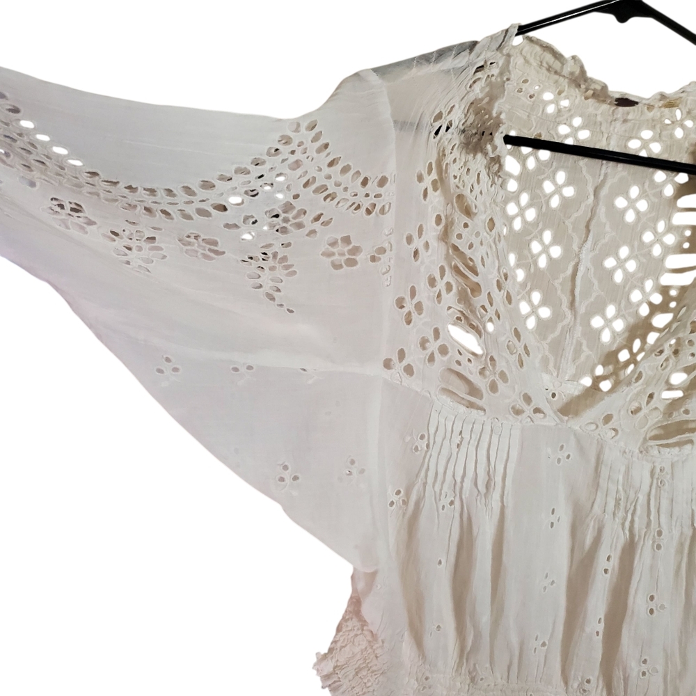 Free People One Clare Eyelet Dolman Longsleeve Blouse Top White 100% Cotton - Picture 4 of 13
